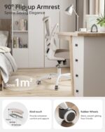 MUXX.STIL Office Chair, Ergonomic Desk Chair with Adjustable Lumbar Support and Flip up Armrest, Breathable Mesh Computer Chair for Home Office, Khaki - Image 4