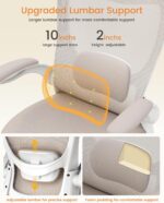 MUXX.STIL Office Chair, Ergonomic Desk Chair with Adjustable Lumbar Support and Flip up Armrest, Breathable Mesh Computer Chair for Home Office, Khaki - Image 5