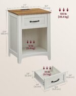 VASAGLE LIRY Collection - Farmhouse Nightstands with Charging Station, Set of 2 Bedside Tables, Side Tables with Drawer, Open Compartment, for Bedroom, Rustic White and Honey Brown ULET859K41 - Image 4