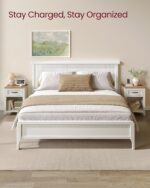 VASAGLE LIRY Collection - Farmhouse Nightstands with Charging Station, Set of 2 Bedside Tables, Side Tables with Drawer, Open Compartment, for Bedroom, Rustic White and Honey Brown ULET859K41 - Image 5