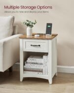 VASAGLE LIRY Collection - Farmhouse Nightstands with Charging Station, Set of 2 Bedside Tables, Side Tables with Drawer, Open Compartment, for Bedroom, Rustic White and Honey Brown ULET859K41 - Image 7