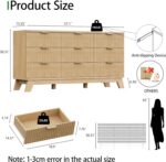 Fluted Dresser for Bedroom with 9 Drawers, 57" Wide Modern Chest of Drawers with Metal Handle, Wooden Dresser TV Stand, Wood Closet Clothes Storage Organizer for Living Room, Hallway, Natural Oak - Image 3