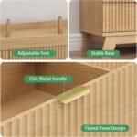 Fluted Dresser for Bedroom with 9 Drawers, 57" Wide Modern Chest of Drawers with Metal Handle, Wooden Dresser TV Stand, Wood Closet Clothes Storage Organizer for Living Room, Hallway, Natural Oak - Image 7