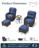 HILLGA 5-Piece Luxury Patio Furniture Set with 6" Thick Cushions, Weather-Resistant Wicker High Back Swivel Rocker Chairs, Senior-Friendly Conversation Set for Small Porch, Deck and Sunroom, Blue(V2) - Image 3