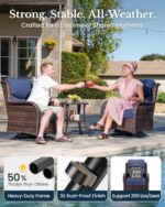 HILLGA 5-Piece Luxury Patio Furniture Set with 6" Thick Cushions, Weather-Resistant Wicker High Back Swivel Rocker Chairs, Senior-Friendly Conversation Set for Small Porch, Deck and Sunroom, Blue(V2) - Image 7