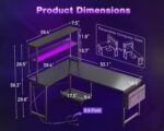 ODK 53 Inch L Shaped Gaming Desk with LED Lighting, Reversible Desk with Power Outlets, Cornor Computer Table with Storage Shelves & Bag & Iron Hook, Home Office Table for Writing, Study, Black - Image 4