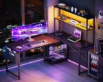 ODK 53 Inch L Shaped Gaming Desk with LED Lighting, Reversible Desk with Power Outlets, Cornor Computer Table with Storage Shelves & Bag & Iron Hook, Home Office Table for Writing, Study, Black - Image 5