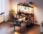 ODK 53 Inch L Shaped Gaming Desk with LED Lighting, Reversible Desk with Power Outlets, Cornor Computer Table with Storage Shelves & Bag & Iron Hook, Home Office Table for Writing, Study, Black - Image 10