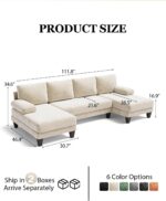 U-Shaped Sectional Couches for Living Room | 112 Inch Modern Sectional Couch | Warm White Chenille Sofa with Double Chaise for Apartment - Image 3