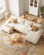 U-Shaped Sectional Couches for Living Room | 112 Inch Modern Sectional Couch | Warm White Chenille Sofa with Double Chaise for Apartment - Image 4