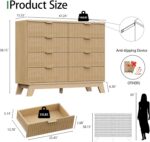 Fluted Dresser for Bedroom with 8 Drawers, 48" Wide Modern Chest of Drawers with Metal Handle, Wooden Dresser TV Stand, Wood Closet Clothes Storage Organizer for Living Room, Hallway, Natural Oak - Image 3
