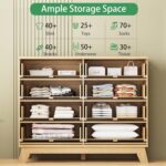 Fluted Dresser for Bedroom with 8 Drawers, 48" Wide Modern Chest of Drawers with Metal Handle, Wooden Dresser TV Stand, Wood Closet Clothes Storage Organizer for Living Room, Hallway, Natural Oak - Image 4