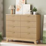 Fluted Dresser for Bedroom with 8 Drawers, 48" Wide Modern Chest of Drawers with Metal Handle, Wooden Dresser TV Stand, Wood Closet Clothes Storage Organizer for Living Room, Hallway, Natural Oak - Image 5