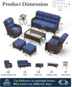 HILLGA 7-Piece Luxury Patio Furniture Set with 6" Thick Cushions, Weather-Resistant Wicker High Back Swivel Rocker Chairs, Senior-Friendly Outdoor Sofa Set for Large Deck, Yard and Poolside, Blue(V2) - Image 3
