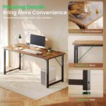 Huuger Computer Desk, 55 Inch Home Office Desk, Gaming Writing Work from Home Study Desk, Large Legroom, Sturdy Metal Frame, Modern Simple, Rustic Brown - Image 6