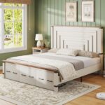 AMERLIFE 5-Piece Farmhouse Bedroom Set, Rustic Wood King Bed Frame with 51" Tall Headboard, 6-Drawer Dresser, 5-Drawer Tall Chest, Nightstands Set of 2 with Charging Station, White - Image 3