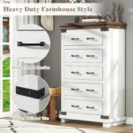 AMERLIFE 5-Piece Farmhouse Bedroom Set, Rustic Wood King Bed Frame with 51" Tall Headboard, 6-Drawer Dresser, 5-Drawer Tall Chest, Nightstands Set of 2 with Charging Station, White - Image 5