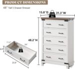 AMERLIFE 5-Piece Farmhouse Bedroom Set, Rustic Wood King Bed Frame with 51" Tall Headboard, 6-Drawer Dresser, 5-Drawer Tall Chest, Nightstands Set of 2 with Charging Station, White - Image 8
