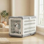 Collapsible Dog Crate for Medium/Small Dogs - 28" L Foldable Dog Cage No-Tool Assembly, Travel Dog Crate with 2 Wheels - Easy to Carry, Space-Saving, Indoor Outdoor Use, 27.96"(L) X18.3(W) X20.87(H) - Image 9