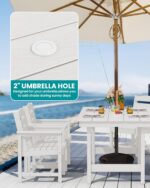 SERWALL 7-Piece Patio Dining Table Sets, Outdoor HDPE Dining Furniture Set with Umbrella Hole Cut-Out Table and 6 Chairs, White - Image 3
