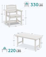 SERWALL 7-Piece Patio Dining Table Sets, Outdoor HDPE Dining Furniture Set with Umbrella Hole Cut-Out Table and 6 Chairs, White - Image 5