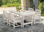 SERWALL 7-Piece Patio Dining Table Sets, Outdoor HDPE Dining Furniture Set with Umbrella Hole Cut-Out Table and 6 Chairs, White - Image 8