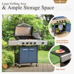 Sophia & William 4-Burner Gas BBQ Grill with Side Burner and Porcelain-Enameled Cast Iron Grates, 42,000BTU Propane Grills Outdoor Cooking Barbecue Cabinet Style, Blue - Image 6