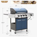 Sophia & William 4-Burner Gas BBQ Grill with Side Burner and Porcelain-Enameled Cast Iron Grates, 42,000BTU Propane Grills Outdoor Cooking Barbecue Cabinet Style, Blue - Image 7