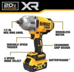 DEWALT 20V MAX Cordless Impact Wrench with Hog Ring Anvil, Brushless High Torque 1/2 Impact Gun, 4-Mode Speed, Includes Battery, Charger and Kit Bag (DCF900P1) - Image 4