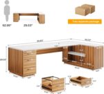 Tribesigns 85.8-Inch L-Shaped Executive Office Desk with File Drawers & Storage Cabinet, Professional Corner Computer Desk Extra Large Business Workstation with Adjustable Shelves (White&Walnut) - Image 3