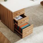 Tribesigns 85.8-Inch L-Shaped Executive Office Desk with File Drawers & Storage Cabinet, Professional Corner Computer Desk Extra Large Business Workstation with Adjustable Shelves (White&Walnut) - Image 4