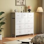 DUMOS Dresser for Bedroom, Storage Organizer with 9 Drawers, Chest of Drawers with Fabric Bins, Sturdy Metal Frame, Wood Tabletop for Guest Room, Closet, Entryway, White - Image 3