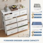 DUMOS Dresser for Bedroom, Storage Organizer with 9 Drawers, Chest of Drawers with Fabric Bins, Sturdy Metal Frame, Wood Tabletop for Guest Room, Closet, Entryway, White - Image 5