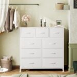 DUMOS Dresser for Bedroom, Storage Organizer with 9 Drawers, Chest of Drawers with Fabric Bins, Sturdy Metal Frame, Wood Tabletop for Guest Room, Closet, Entryway, White - Image 8
