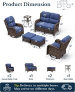 HILLGA 6-Piece Luxury Patio Furniture Set with 6" Thick Cushions, Weather-Resistant Wicker High Back Swivel Rocker Chairs, Senior-Friendly Outdoor Loveseat Set for Deck, Yard and Poolside, Blue(V2) - Image 3