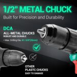 DCA 20V Brushless Hammer Drill Cordless, 492 in-lb Torque Impact Drill, 1/2" All-Metal Keyless Chuck,18+1+1, (0-450/0-1800RPM), 27000 IPM, Compact Design with 2.0Ah Battery & Charger,ADJZ2055i - Image 6