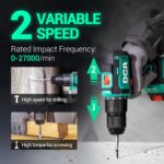DCA 20V Brushless Hammer Drill Cordless, 492 in-lb Torque Impact Drill, 1/2" All-Metal Keyless Chuck,18+1+1, (0-450/0-1800RPM), 27000 IPM, Compact Design with 2.0Ah Battery & Charger,ADJZ2055i - Image 7