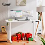 Veken 55 Inch Large Electric Standing Desk,Sit to Stand Up, Heights Adjustable, Work Home Office Computer Table for Study, Walking Pad, Writing, and Games, Wooden Desktop Desks, White - Image 3
