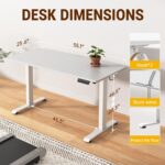 Veken 55 Inch Large Electric Standing Desk,Sit to Stand Up, Heights Adjustable, Work Home Office Computer Table for Study, Walking Pad, Writing, and Games, Wooden Desktop Desks, White - Image 4