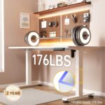 Veken 55 Inch Large Electric Standing Desk,Sit to Stand Up, Heights Adjustable, Work Home Office Computer Table for Study, Walking Pad, Writing, and Games, Wooden Desktop Desks, White - Image 6