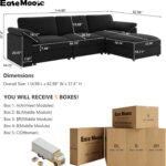EASE MOOSE Black Modular Sectional deep Sofa, Modern Comfty Large L Shape Sectional Deep Couch with Ottoman,Corduroy Modular Sofa for Living Room - Image 3