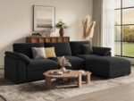 EASE MOOSE Black Modular Sectional deep Sofa, Modern Comfty Large L Shape Sectional Deep Couch with Ottoman,Corduroy Modular Sofa for Living Room - Image 4