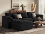 EASE MOOSE Black Modular Sectional deep Sofa, Modern Comfty Large L Shape Sectional Deep Couch with Ottoman,Corduroy Modular Sofa for Living Room - Image 6