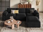 EASE MOOSE Black Modular Sectional deep Sofa, Modern Comfty Large L Shape Sectional Deep Couch with Ottoman,Corduroy Modular Sofa for Living Room - Image 7