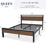 Allewie Queen Size Platform Bed Frame with Wooden Headboard and Footboard, Heavy Duty 12 Metal Slats Support, No Box Spring Needed, Under-Bed Storage, Noise Free, Easy Assembly, Walnut - Image 3