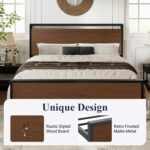Allewie Queen Size Platform Bed Frame with Wooden Headboard and Footboard, Heavy Duty 12 Metal Slats Support, No Box Spring Needed, Under-Bed Storage, Noise Free, Easy Assembly, Walnut - Image 5