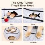 Peekaboo Cat Cave Donut - Cat Tunnel Bed for Indoor Cats – Cute Patterns Hideaway for Multiple & Large Cats, Scratch-Resistant (Light Gray) - Image 4