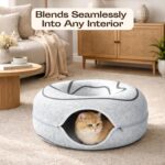 Peekaboo Cat Cave Donut - Cat Tunnel Bed for Indoor Cats – Cute Patterns Hideaway for Multiple & Large Cats, Scratch-Resistant (Light Gray) - Image 6