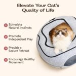 Peekaboo Cat Cave Donut - Cat Tunnel Bed for Indoor Cats – Cute Patterns Hideaway for Multiple & Large Cats, Scratch-Resistant (Light Gray) - Image 9