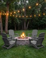Folding Adirondack Chair 2 Pack, HDPE All-Weather Fire Pit Chairs, Plastic Adirondack Chairs with 2 Cup Holder, Outdoor Lawn Chair for Patio Garden (Grey) - Image 3